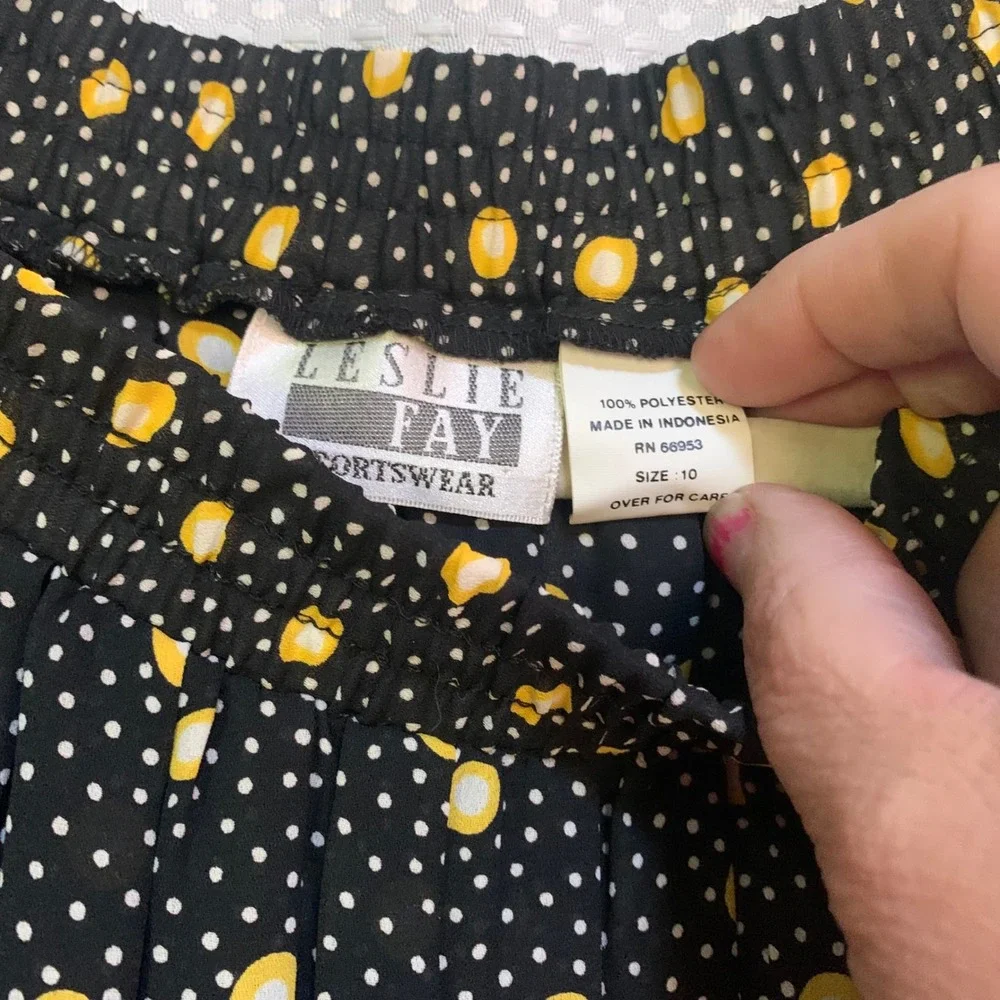 Lesley Fay Sportswear women 10-12 skirt set black yellow dots 1990s granny - Picture 7 of 9